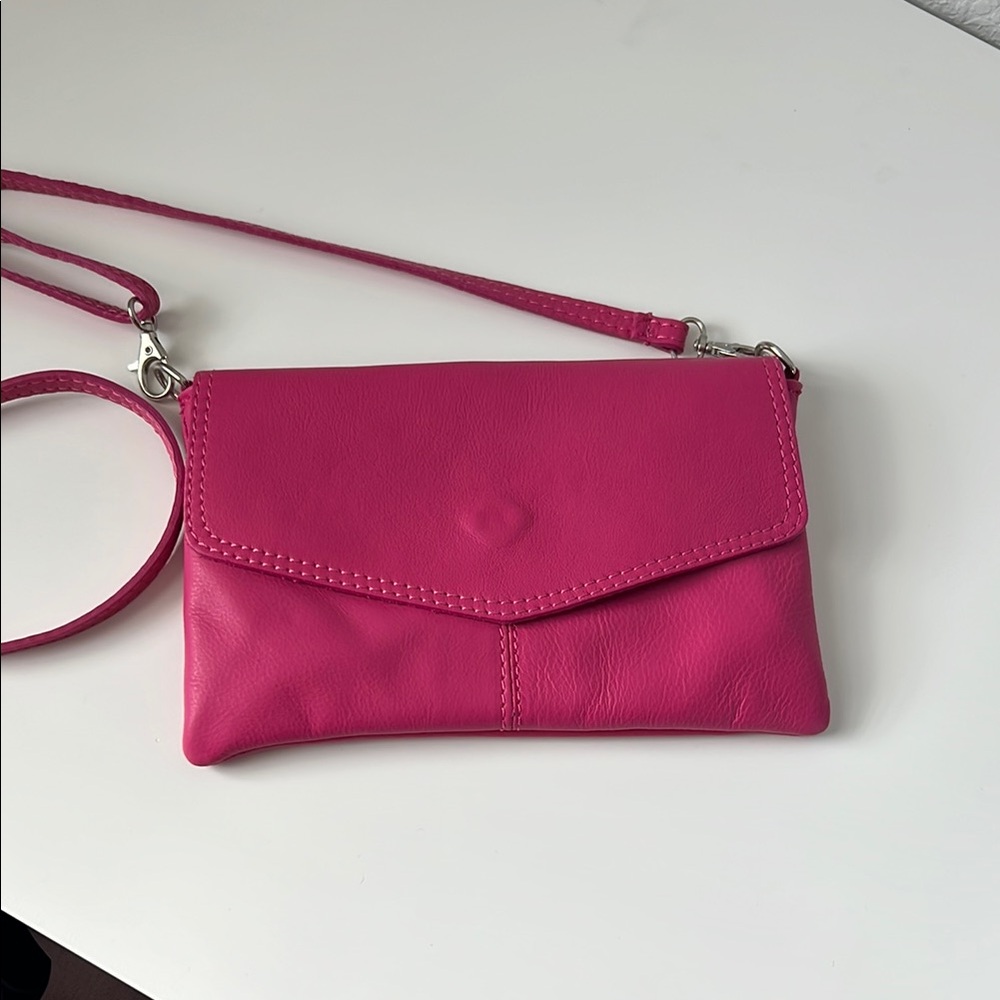 Pink Italian Leather Crossbody Bag